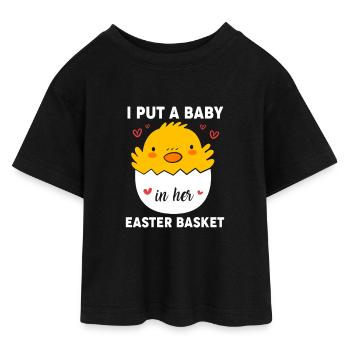 Gender Reveal Easter Mom-to-be - Teen Cropped Jersey T-Shirt - black - Front - AI Model Teenager Female light (150cm)