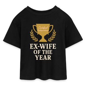 Ex-frau-scheidung-humor, Lustig, Trennung, - Teen Cropped Jersey T-Shirt - Schwarz - Vorne - AI Model Teenager Female light (150cm)