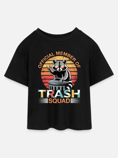 Funny Raccoon - Teen Cropped Jersey T-Shirt - Schwarz