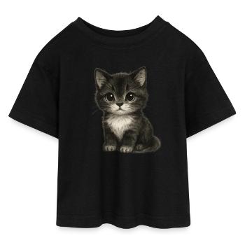 Süßes Kätzchen in niedlicher Zeichnung - Teen Cropped Jersey T-Shirt - Schwarz - Vorne - AI Model Teenager Female light (150cm)