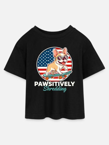 Pawsitively zerfetzender französischer Bulldoggen-Skater - Teen Cropped Jersey T-Shirt - Schwarz