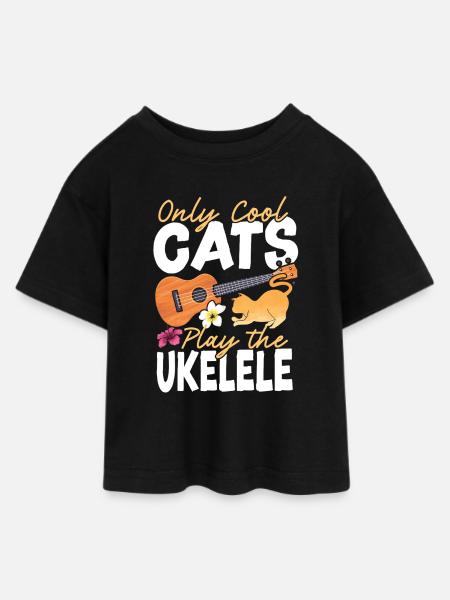Hawaiian Ukulele Uke Cat Only Cool - Teen Cropped Jersey T-Shirt - Schwarz