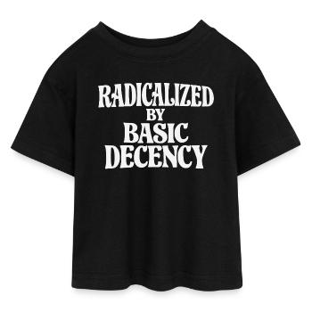 Radicalized by Basic Decency - Teen Cropped Jersey T-Shirt - black - Front - AI Model Teenager Female light (150cm)