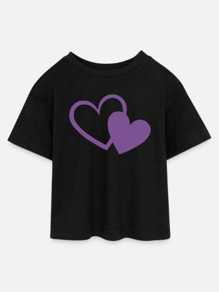 violettes Herz zwei violette Herzen Geschenk - Teen Cropped Jersey T-Shirt - Schwarz