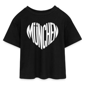 München Herz Silhouette - Designfarbe variabel - Teen Cropped Jersey T-Shirt - Schwarz - Vorne - AI Model Teenager Female light (150cm)