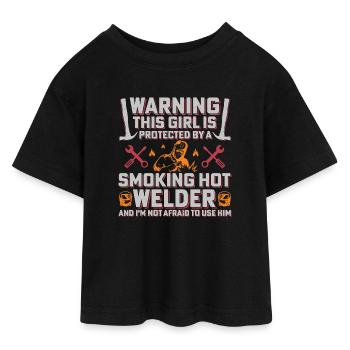 Warning Welder Protects His Girl - Teen Cropped Jersey T-Shirt - black - Front - AI Model Teenager Female light (150cm)