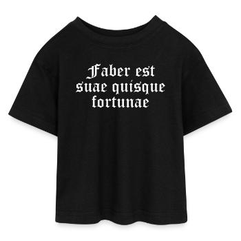 Own Fortune in Gothic Latin - Teen Cropped Jersey T-Shirt - black - Front - AI Model Teenager Female light (150cm)