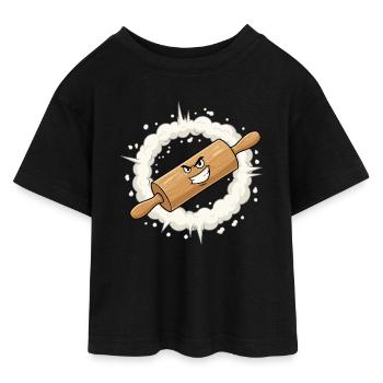 Angry Rolling Pin Cartoon - Teen Cropped Jersey T-Shirt - black - Front - AI Model Teenager Female light (150cm)