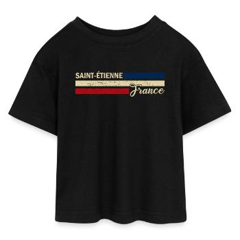 France - Saint-Etienne - France - Flag - Teen Cropped Jersey T-Shirt - black - Front - AI Model Teenager Female light (150cm)