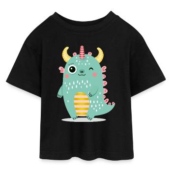 Niedliches Monster mit bunten Hörnern - Teen Cropped Jersey T-Shirt - Schwarz - Vorne - AI Model Teenager Female light (150cm)