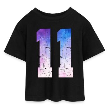 Ausgabe 11 – 11. Jubiläumsgeschenk - Teen Cropped Jersey T-Shirt - Schwarz - Vorne - AI Model Teenager Female light (150cm)