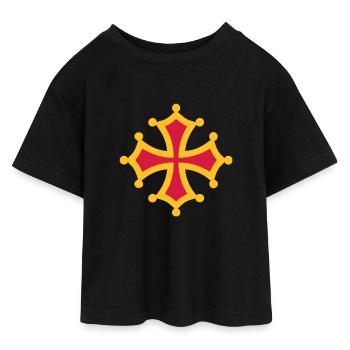 croix occitane graphique vectoriel - Teen Cropped Jersey T-Shirt - black - Front - AI Model Teenager Female light (150cm)