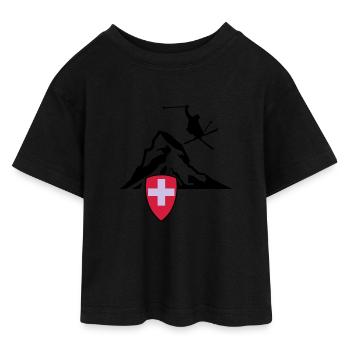 matterhorn zermatt Switzerland - Teen Cropped Jersey T-Shirt - black - Front - AI Model Teenager Female light (150cm)