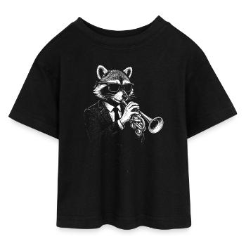 Raccoon joue de la trompette dans une musique jazz - T-shirt Crop Top en jersey Ado - noir - Devant - AI Model Teenager Female light (150cm)