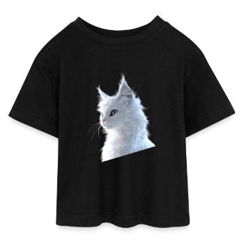 Chat Angora Blanc Chat Angora Chats Angora Mignons - T-shirt Crop Top en jersey Ado - noir - Devant - AI Model Teenager Female light (150cm)