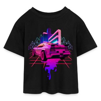 Retro Wave Sports Car Vaporwave - Teen Cropped Jersey T-Shirt - black - Front - AI Model Teenager Female light (150cm)