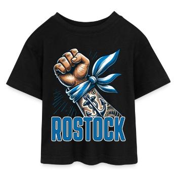 Rostock Fan Blau Weiss - Teen Cropped Jersey T-Shirt - Schwarz - Vorne - AI Model Teenager Female light (150cm)