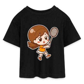 Badminton Mädchen - Teen Cropped Jersey T-Shirt - Schwarz - Vorne - AI Model Teenager Female light (150cm)