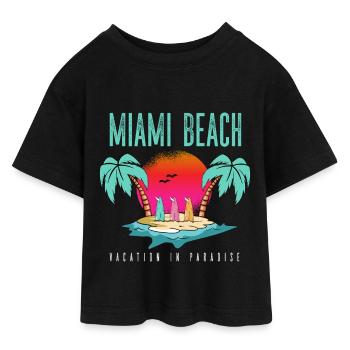 Miami Beach Paradise Getaway - Teen Cropped Jersey T-Shirt - black - Front - AI Model Teenager Female light (150cm)