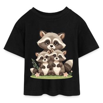 Raccoon Familien Trio Illustration - Teen Cropped Jersey T-Shirt - Schwarz - Vorne - AI Model Teenager Female light (150cm)