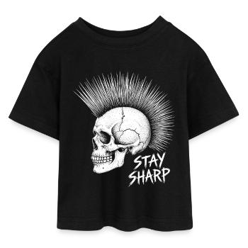 Stay Sharp Punk Skull – Irokese Totenkopf Design - Teen Cropped Jersey T-Shirt - Schwarz - Vorne - AI Model Teenager Female light (150cm)