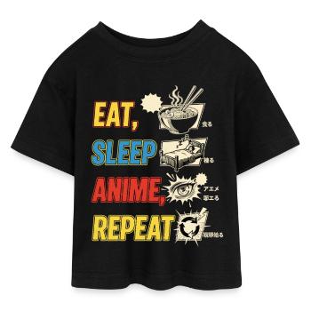 EAT SLEEP ANIME REPEAT - Teen Cropped Jersey T-Shirt - black - Front - AI Model Teenager Female light (150cm)