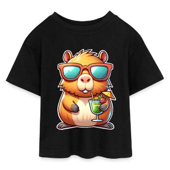 Capybara  - Teen Cropped Jersey T-Shirt - Schwarz - Vorne - AI Model Teenager Female light (150cm)
