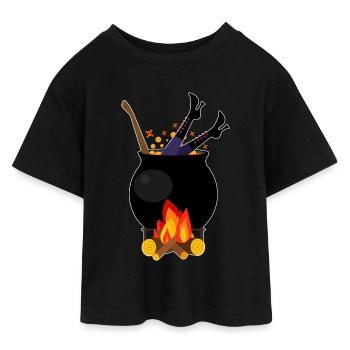 Hexe in Kochtopf - Halloween Kochen Feuerholz - Teen Cropped Jersey T-Shirt - Schwarz - Vorne - AI Model Teenager Female light (150cm)