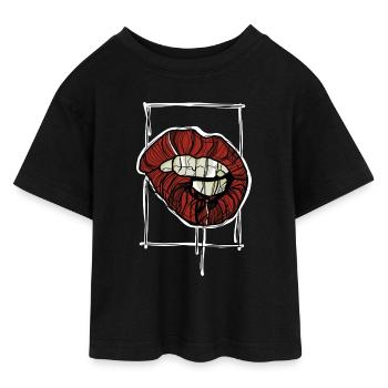 Rote Lippen Grafik Graphische Skizze - Teen Cropped Jersey T-Shirt - Schwarz - Vorne - AI Model Teenager Female light (150cm)