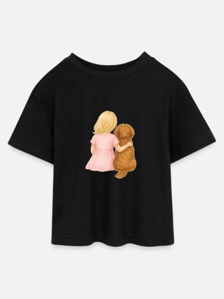 Blondes Mädchen mit Hund - Teen Cropped Jersey T-Shirt - Schwarz