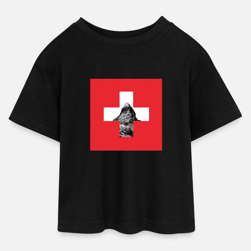 Suisse Cervin Drapeau - T-shirt Crop Top en jersey Ado - noir