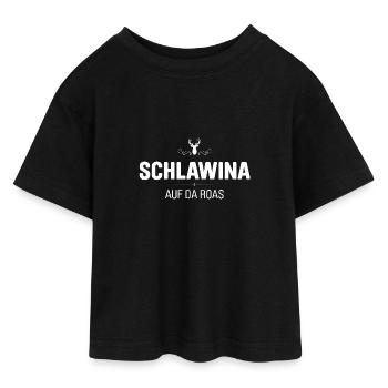 Schlawina auf da Roas! Bayrisch lustig! Bayern - Teen Cropped Jersey T-Shirt - Schwarz - Vorne - AI Model Teenager Female light (150cm)