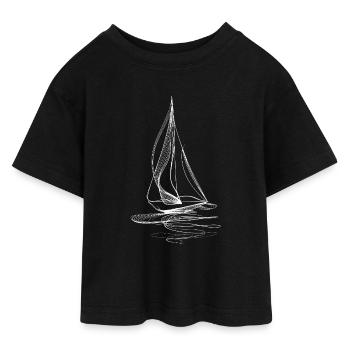 Sailboat Line Art – Minimalist Graphics - Teen Cropped Jersey T-Shirt - black - Front - AI Model Teenager Female light (150cm)
