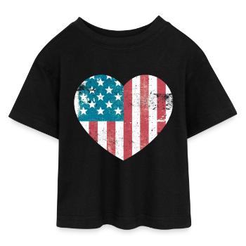 America Heart - Amerika Herz - United States USA - T-shirt Crop Top en jersey Ado - noir - Devant - AI Model Teenager Female light (150cm)