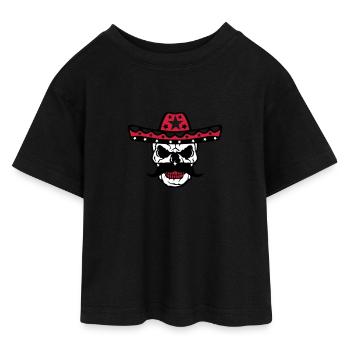 tete de mort chapeau mexicain crane 58 - T-shirt Crop Top en jersey Ado - noir - Devant - AI Model Teenager Female light (150cm)