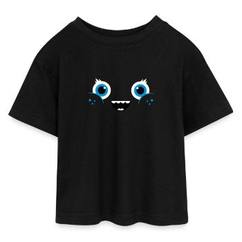 Funny & Cute Kawaii Comic Face / Smiley - Teen Cropped Jersey T-Shirt - Schwarz - Vorne - AI Model Teenager Female light (150cm)