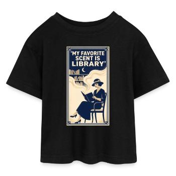Favorite Scent Library | Love of books - Teen Cropped Jersey T-Shirt - black - Front - AI Model Teenager Female light (150cm)