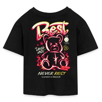 Best Never Rest Neon Teddy - Teen Cropped Jersey T-Shirt - Schwarz - Hinten - AI Model Teenager Female light (150cm)