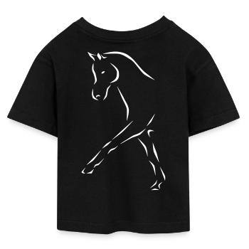 Dressage horse - Teen Cropped Jersey T-Shirt - black - Back - AI Model Teenager Female light (150cm)