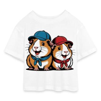 Süße Meerschweinchen Freunde – Lustiges Tiermotiv - Kinder Cropped Jersey T-Shirt - Weiß - Vorne