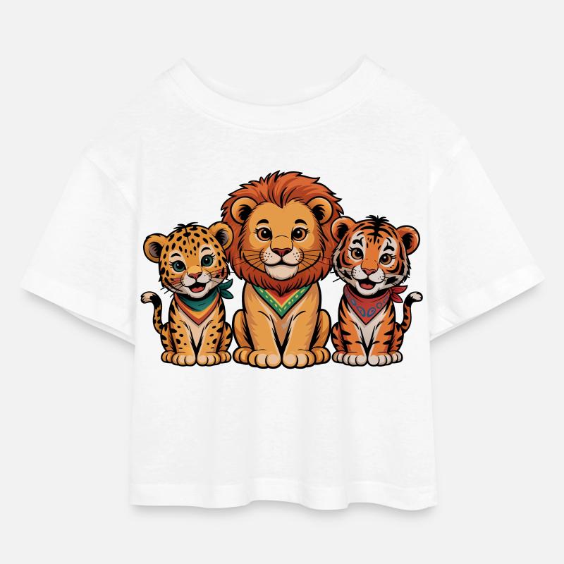 Süße Löwe Tiger Leopard Freunde - Kinder Cropped Jersey T-Shirt - Weiß