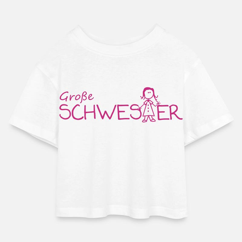 Große Schwester - Kinder Cropped Jersey T-Shirt - Weiß
