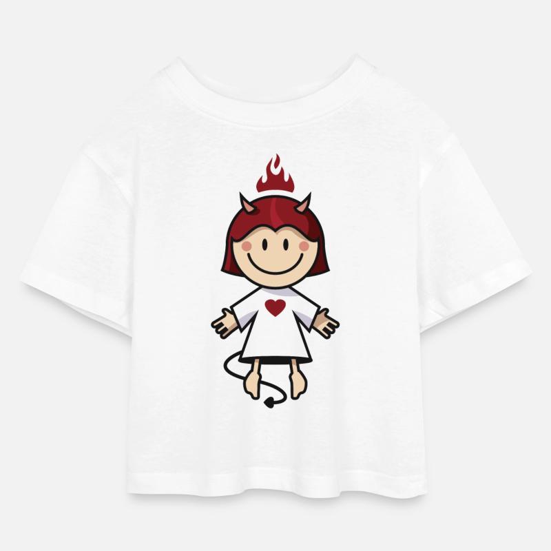 vl038c_teufelchen_4c - Kinder Cropped Jersey T-Shirt - Weiß