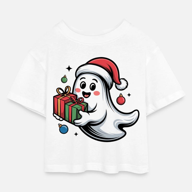 Weihnachtsgeist mit Geschenken - Kinder Cropped Jersey T-Shirt - Weiß
