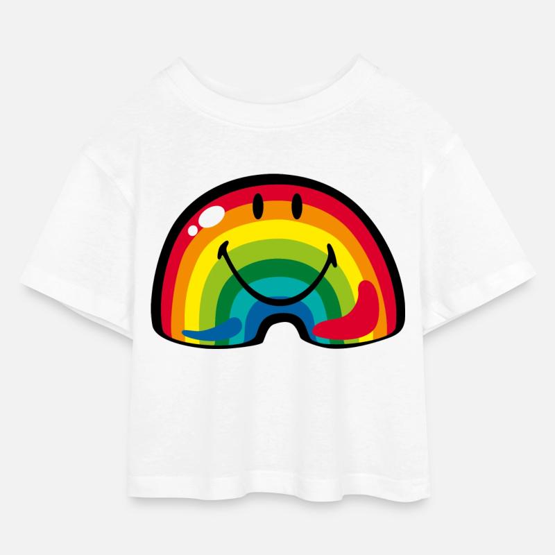 Smiley Rainbow - Maglietta corta in jersey per bambine - bianco