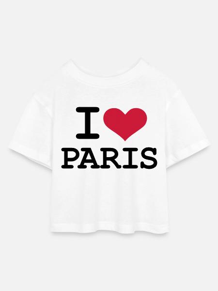 I - love - Paris - Kinder Cropped Jersey T-Shirt - Weiß