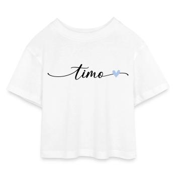 Timo Name Calligraphy Font - Kids’ Cropped Jersey T-Shirt - white - Front