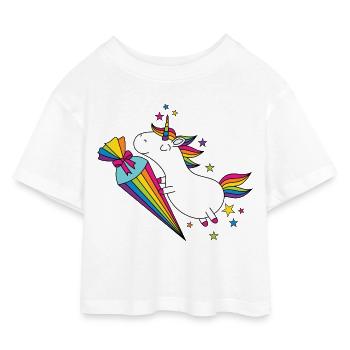 Einhorn Einschulung Schulkind Schule Zuckertüte - Kinder Cropped Jersey T-Shirt - Weiß - Vorne