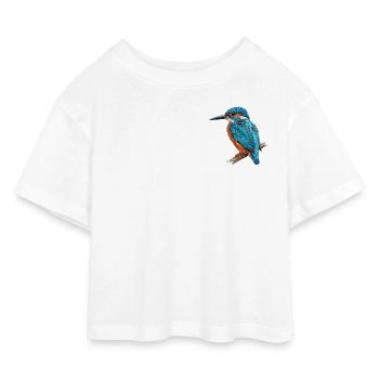 Bestickter Eisvogel stilvoll naturbedruckt (bedruckt) - Kinder Cropped Jersey T-Shirt - Weiß - Vorne