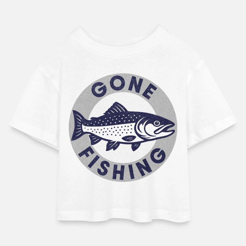 Ut och fiska - Croppad jersey-T-shirt barn - vit